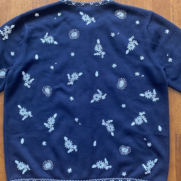 Talbots navy blue and white floral design women’s cardigan size medium - Picture 7 of 7
